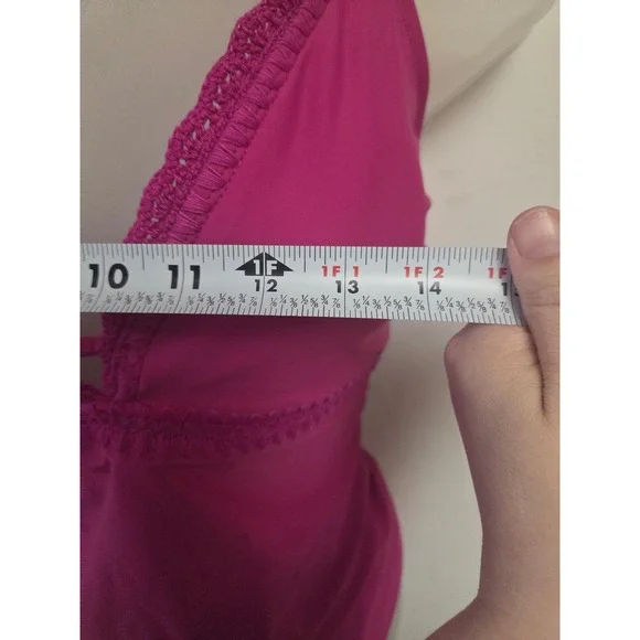 Kona Sol Womens Pink Crochet Trim V-Neck One Piece Swimsuit XL Halter Tie Back - Picture 6 of 7